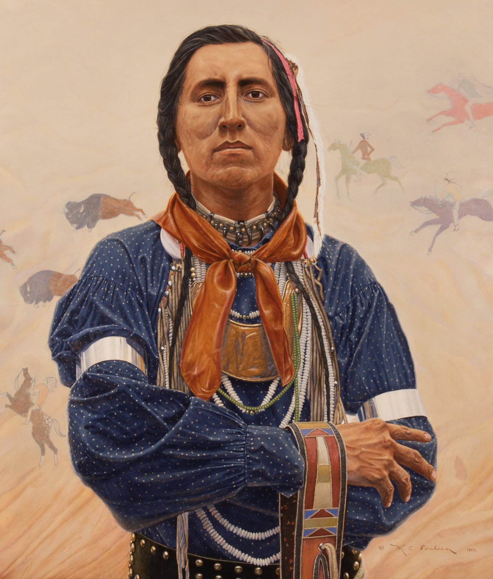 M. C. Poulsen, Wyoming/Ohio (b. 1953), The Past Whispers, oil on masonite: M. C. PoulsenWyoming/Ohio, (b. 1953)The Past Whispers,oil on masonitesigned lower right and again with title and date on the reverse, framed.