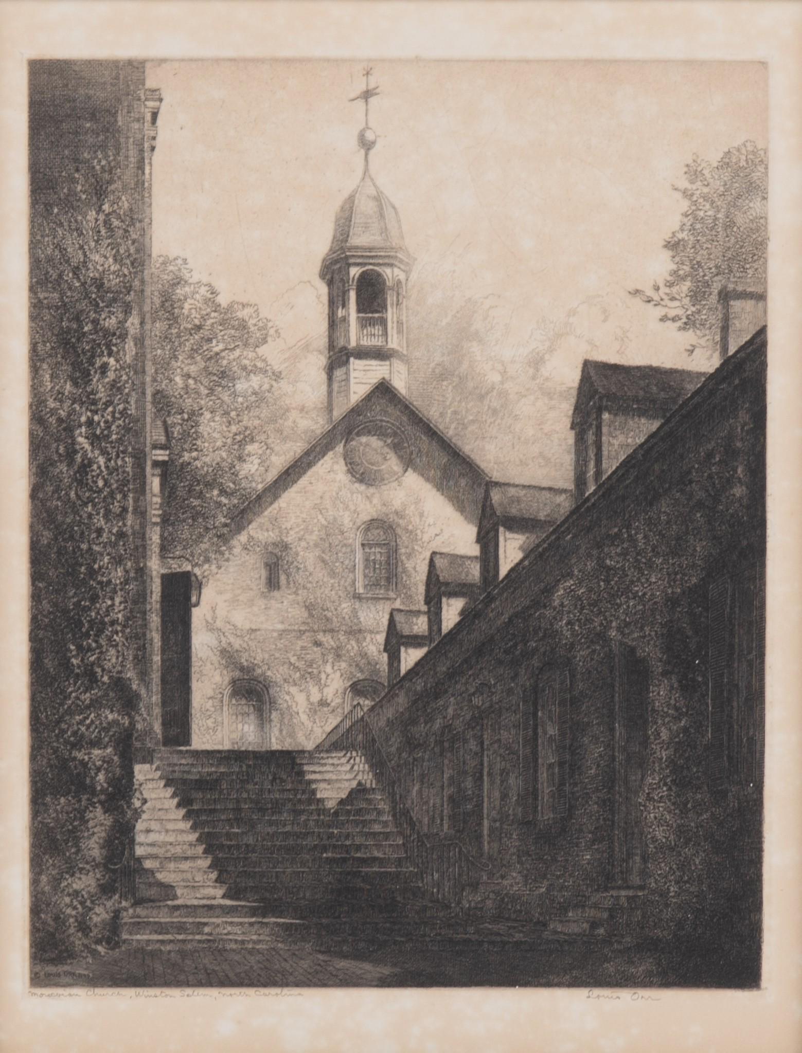 Louis Orr, American (1879-1961), Morovian Church, Winston Salem, North Carolina, Etching (1 of 4)