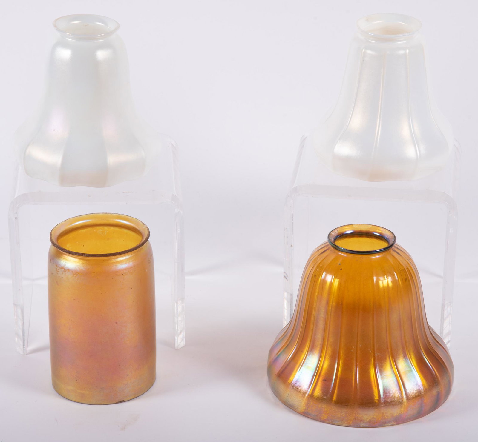 A Grouping of Four Antique Art Glass Lamp Shades (1 of 3)