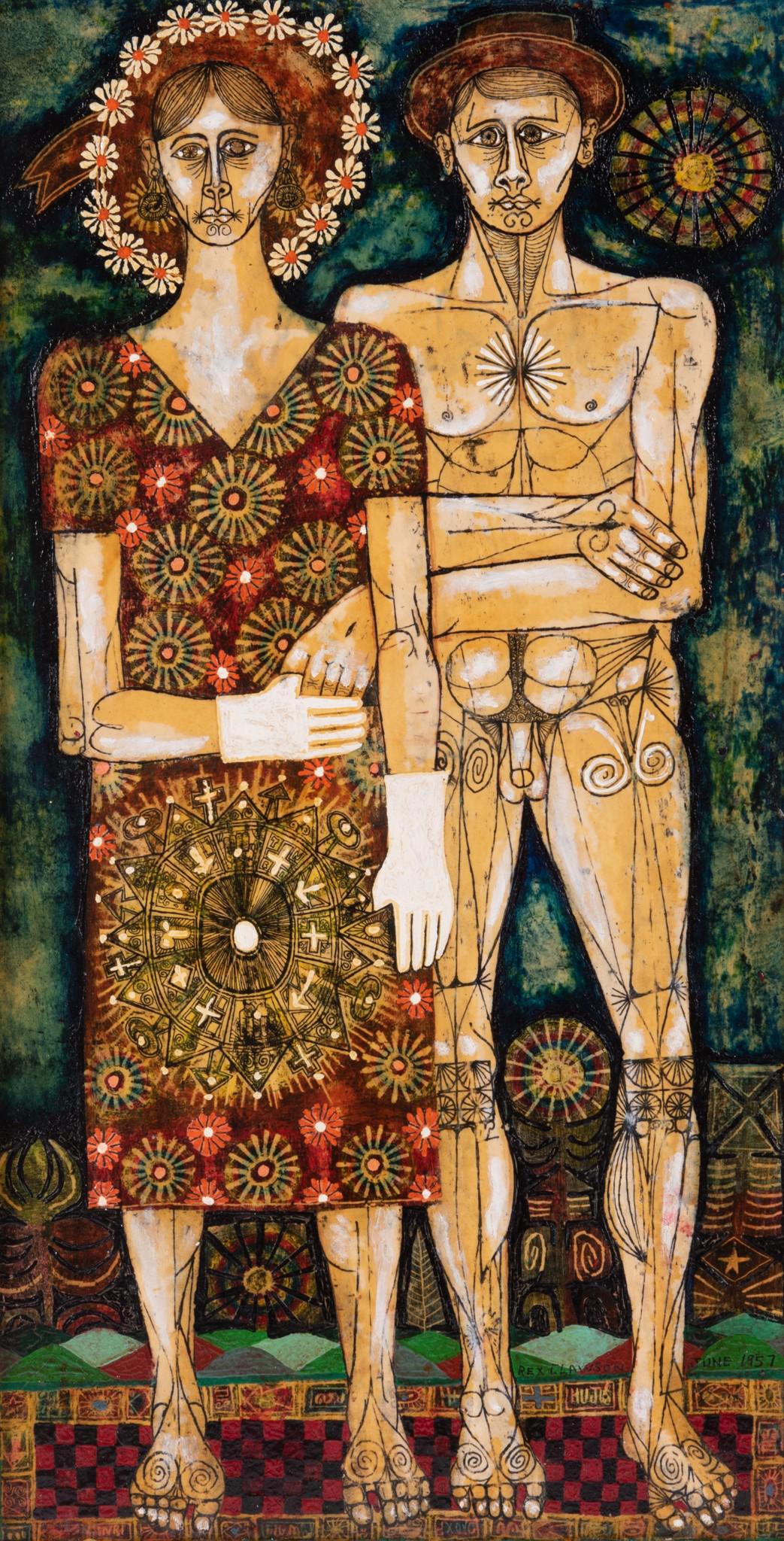 Rex Clawson, American (1929-2007), Two Figures, 1957, mixed media on board (1 of 4)