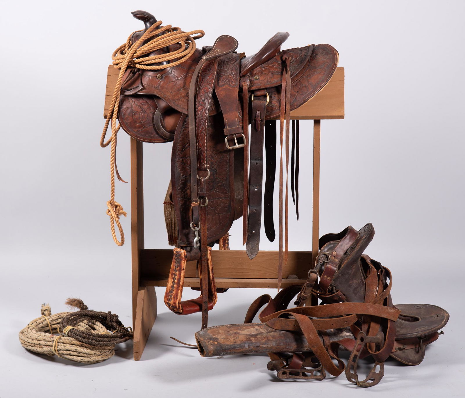 Vintage Tooled Leather Horse Saddle with Accessories (1 of 3)
