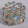 18K Gold Natural Aquamarine and Diamond Triple Stack Band Ring