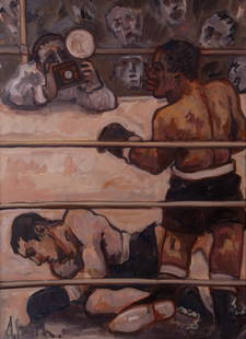 Arthur Smith, American (1897-1972), Knockout, oil on board: Arthur SmithAmerican, (1897-1972)Knockoutoil on boardsigned lower left, framed.Label verso:Fletcher Copenhaver Fine Art, Fredericksberg, VirginiaProvenance: Estate of Raymond Keith