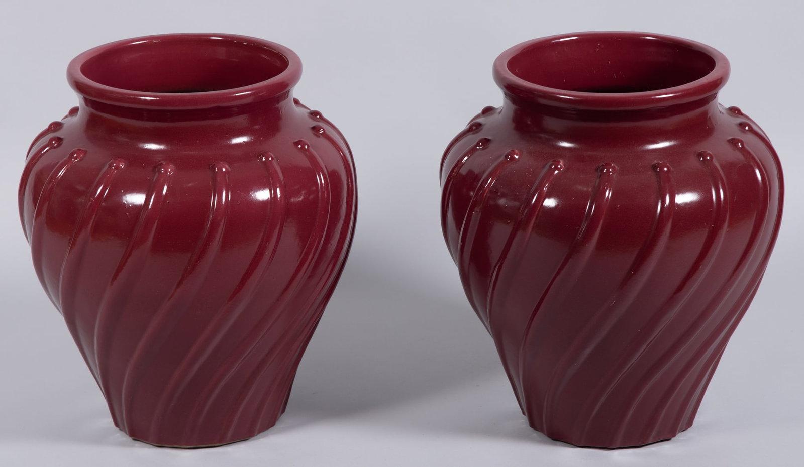 A Pair of Purple Glazed Pottery Garden Urns (1 of 3)