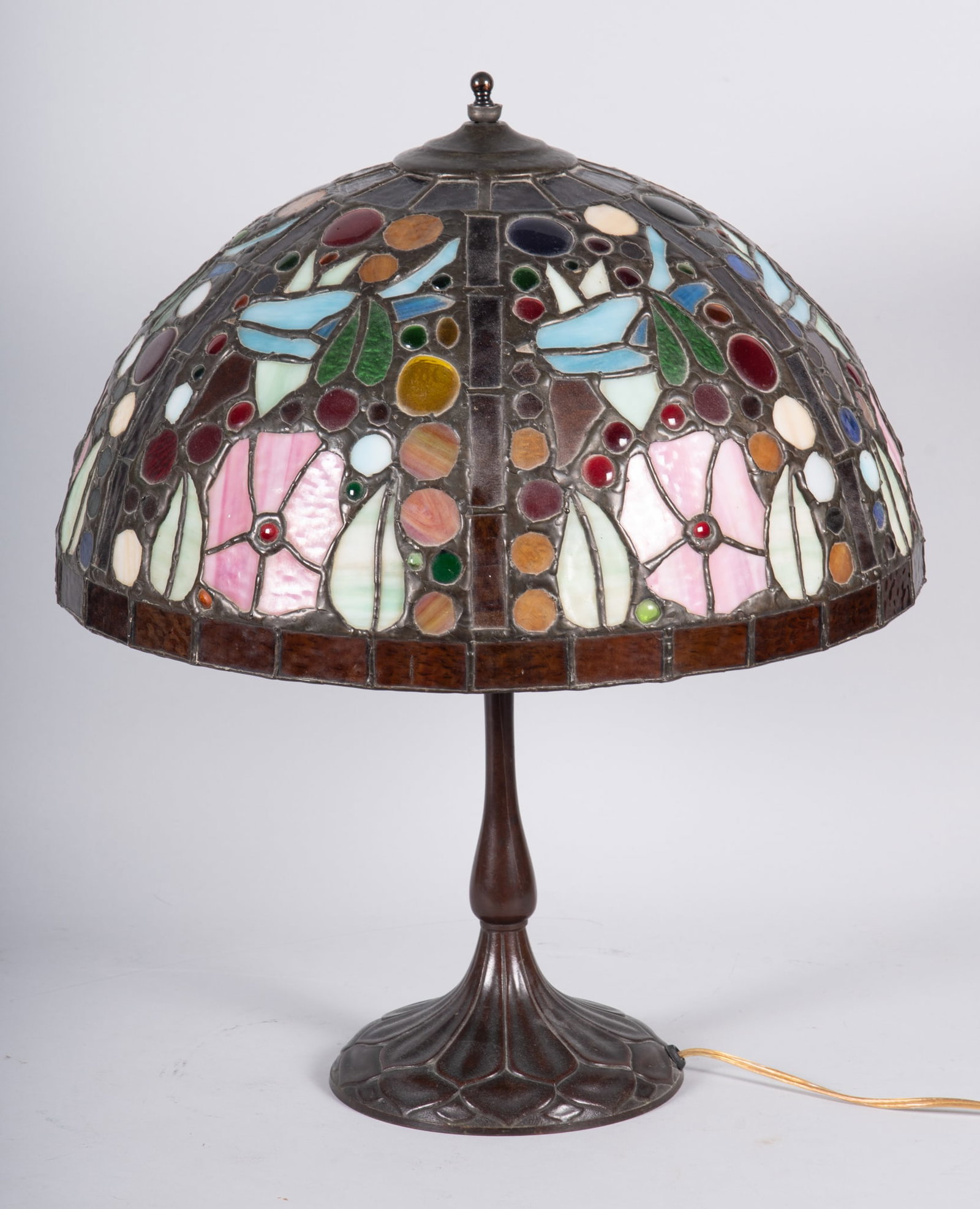 A Handel Bronze Table Lamp Base with Associated Leaded Glass Shade (1 of 5)