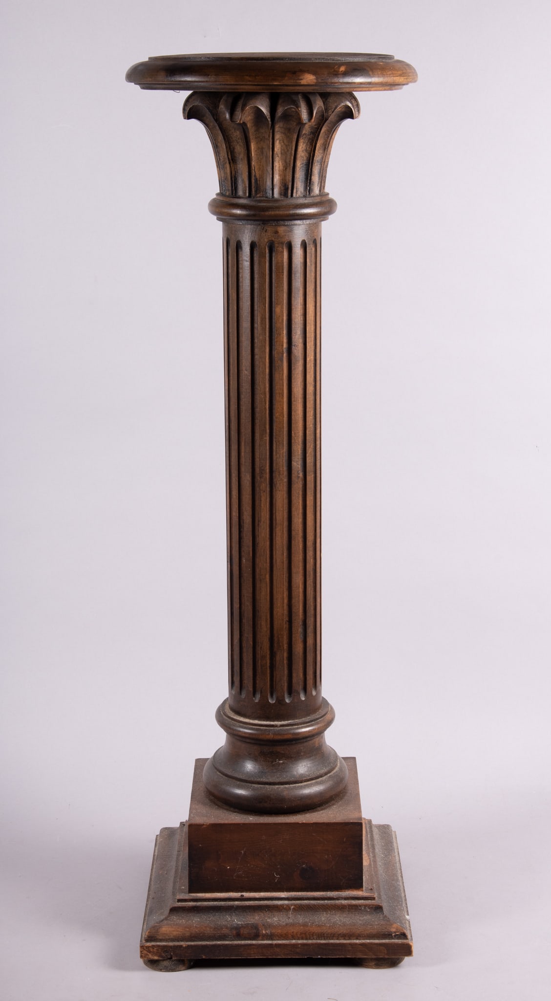 Vintage Wood Carved Corinthian Column Pedestal (1 of 4)