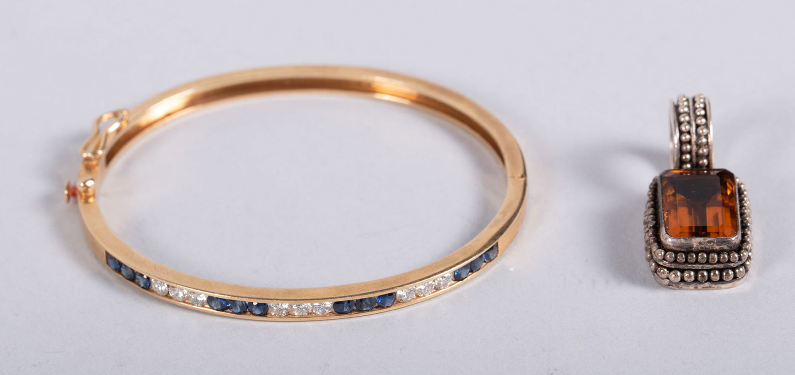 14K Yellow Gold Bangle Bracelet with Synthetic Stones together with David Yurman Style Sterling (1 of 4)