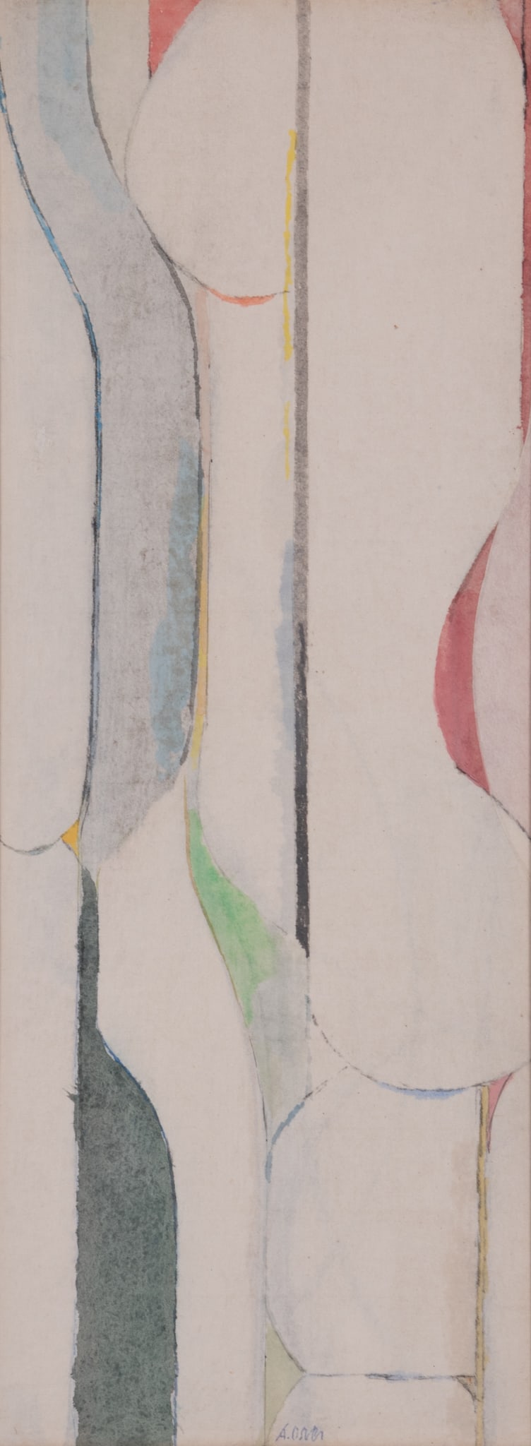 Arthur Osver, Missouri, New York, Illinois (1912-2006), Study (Ascent), 1977, ink wash on rice paper: Arthur OsverMissouri, New York, Illinois, (1912-2006)Study (Ascent), 1977ink wash on rice papersigned lower center, and again with title and date on the reverse, framed.25 x 10 inches