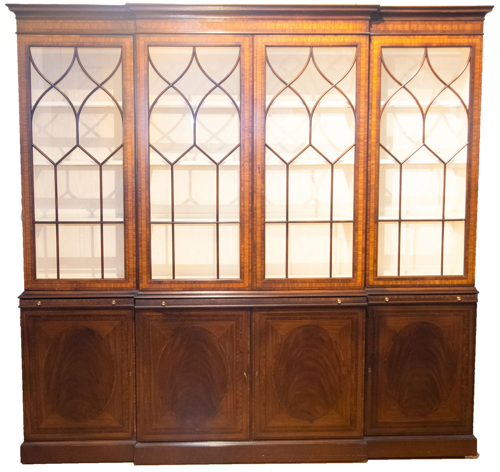 Banded & Inlaid Mahogany EJ Victor Two Piece Breakfront (1 of 4)