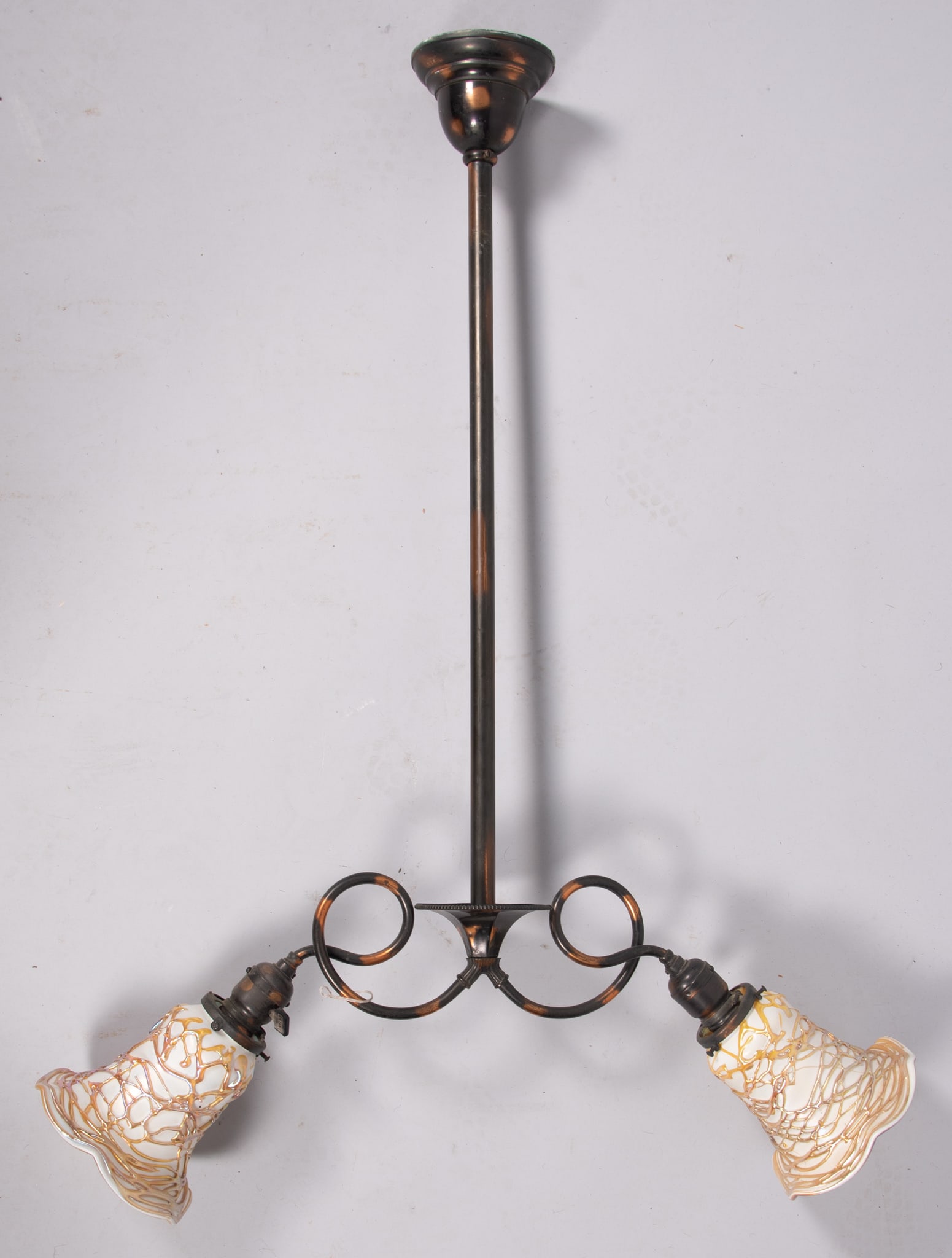 An Antique Hanging Lamp Fixture with Art Glass Shades (1 of 4)