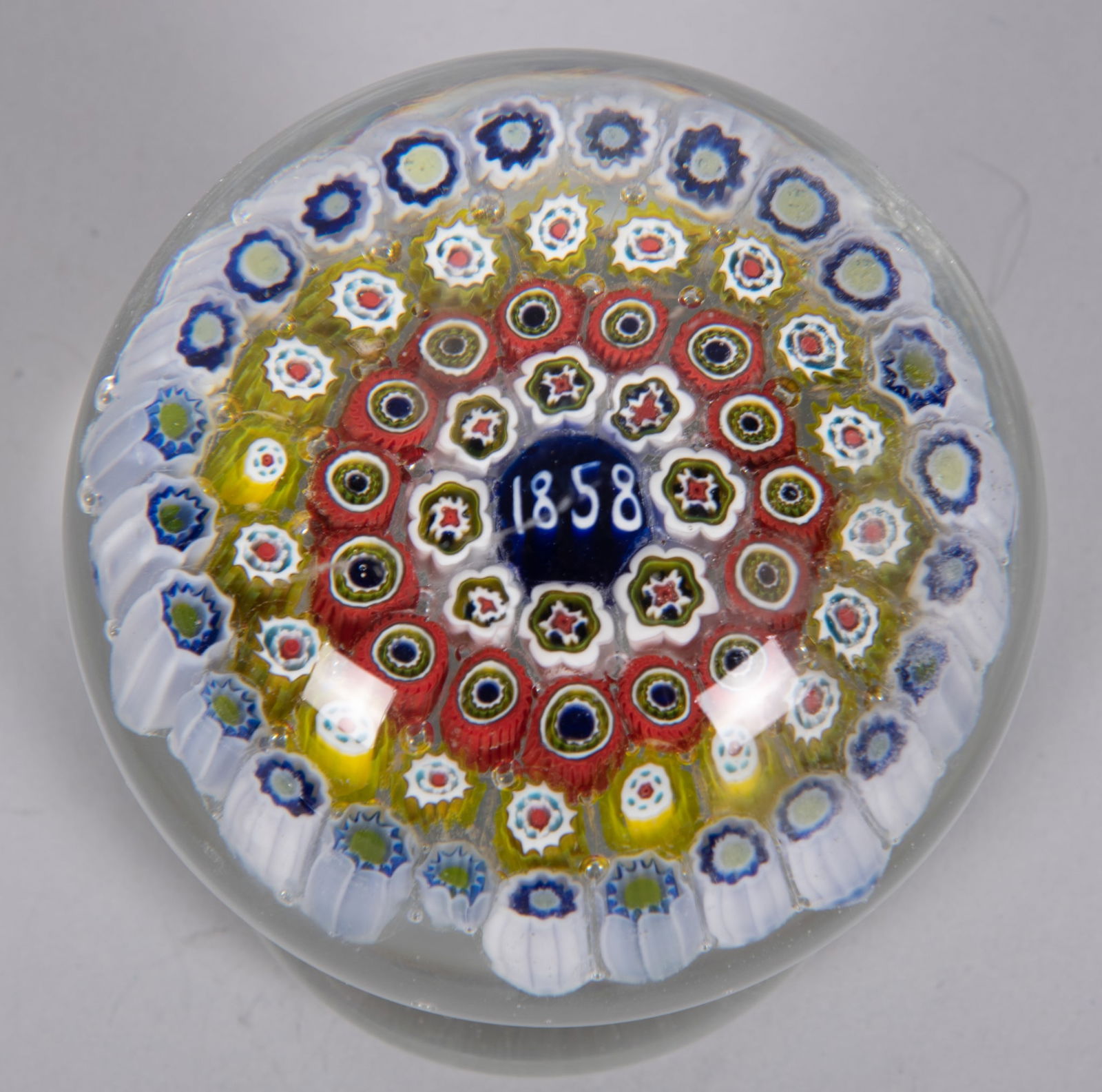 A Large Antique Dated Millefiori Pedestal Paperweight, 1858 (1 of 4)