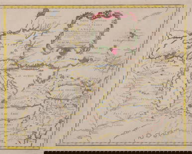 Antique Hand Colored Map of the Western Part of Canada: Antique Hand Colored Map of the Western Part of CanadaNice hand colored engraved on paper an antique, 1755 map of the western part of New France or Canada by M. Bellin, Engineer of the king. Featuring