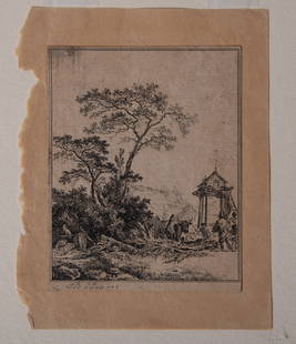 Jean-Baptiste Nicolas Le Prince, France 1734-1781, Landscape scene dated 1765, copper plate etching: Jean-Baptiste Nicolas Le PrinceFrance, 1734-1781Landscape scene dated 1765copper plate etchingJean-Baptiste Le Prince (1734-1781) learned his trade from the famed Parisian Rococo master Fran?ois Bouch