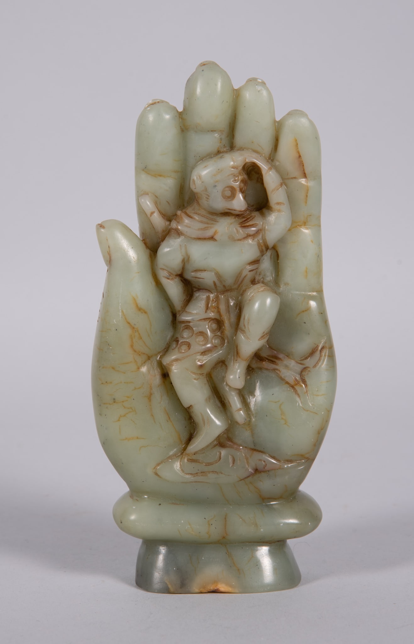 A Chinese Carved Jade or Serpentine Hand of Buddha, Monkey King (1 of 4)