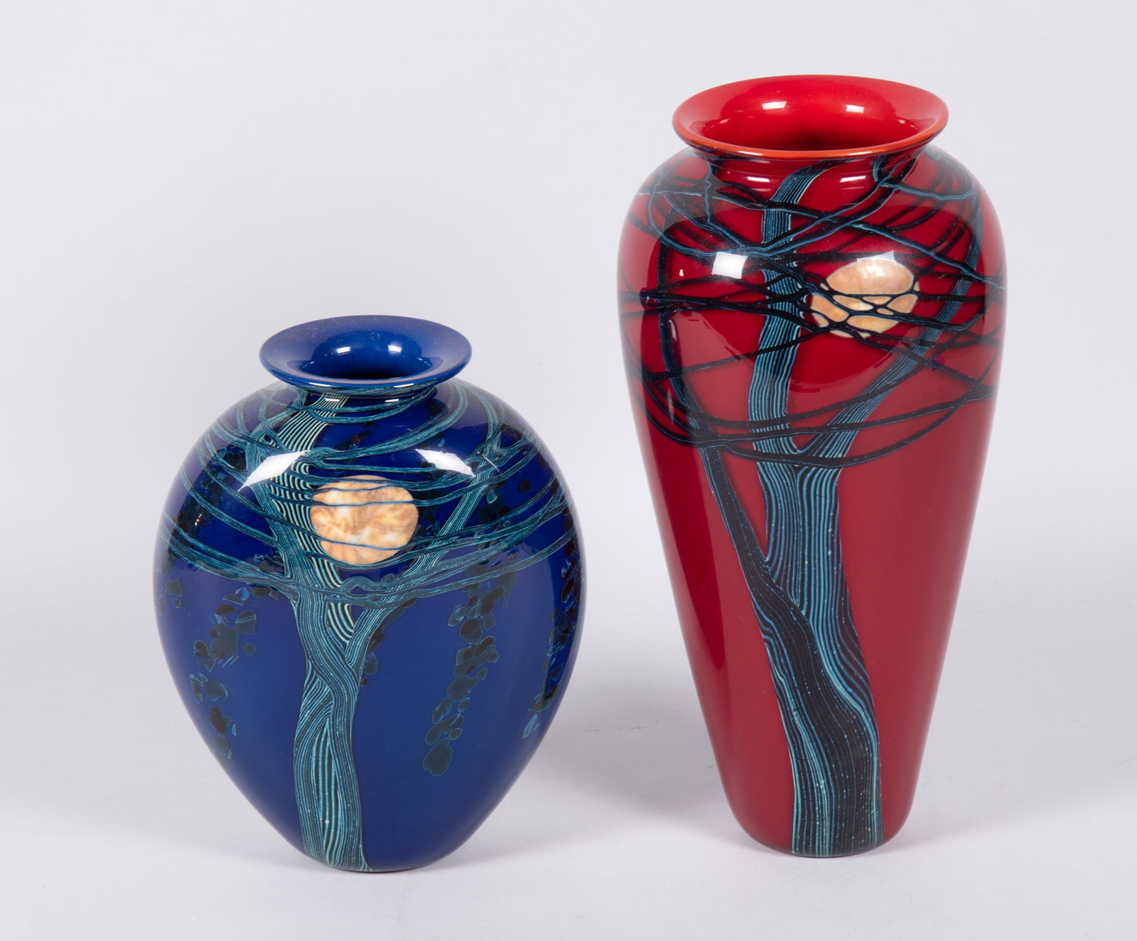 Richard Satava, California (b. 1950), Two Art Glass Harvest Moon Vases, blown glass (1 of 6)