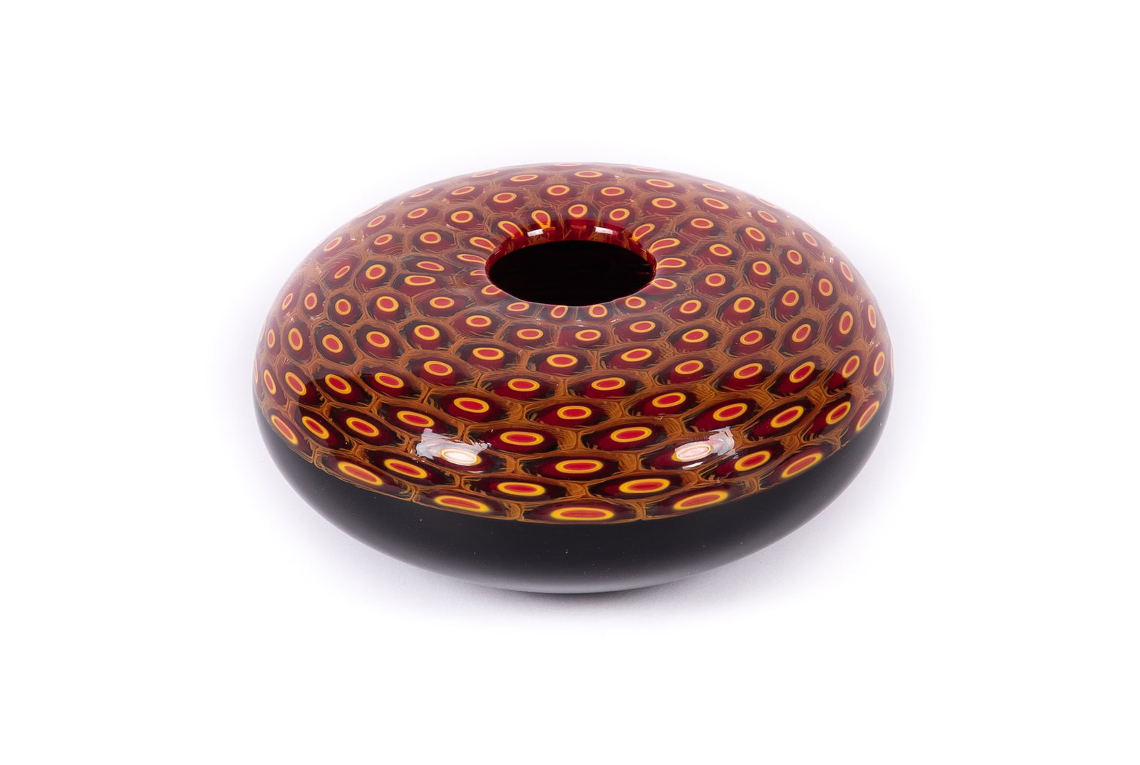 Sam Stang, Minnesota / Missouri (b. 1959), Vase with red millefiore and black base, Hand blown glass (1 of 4)