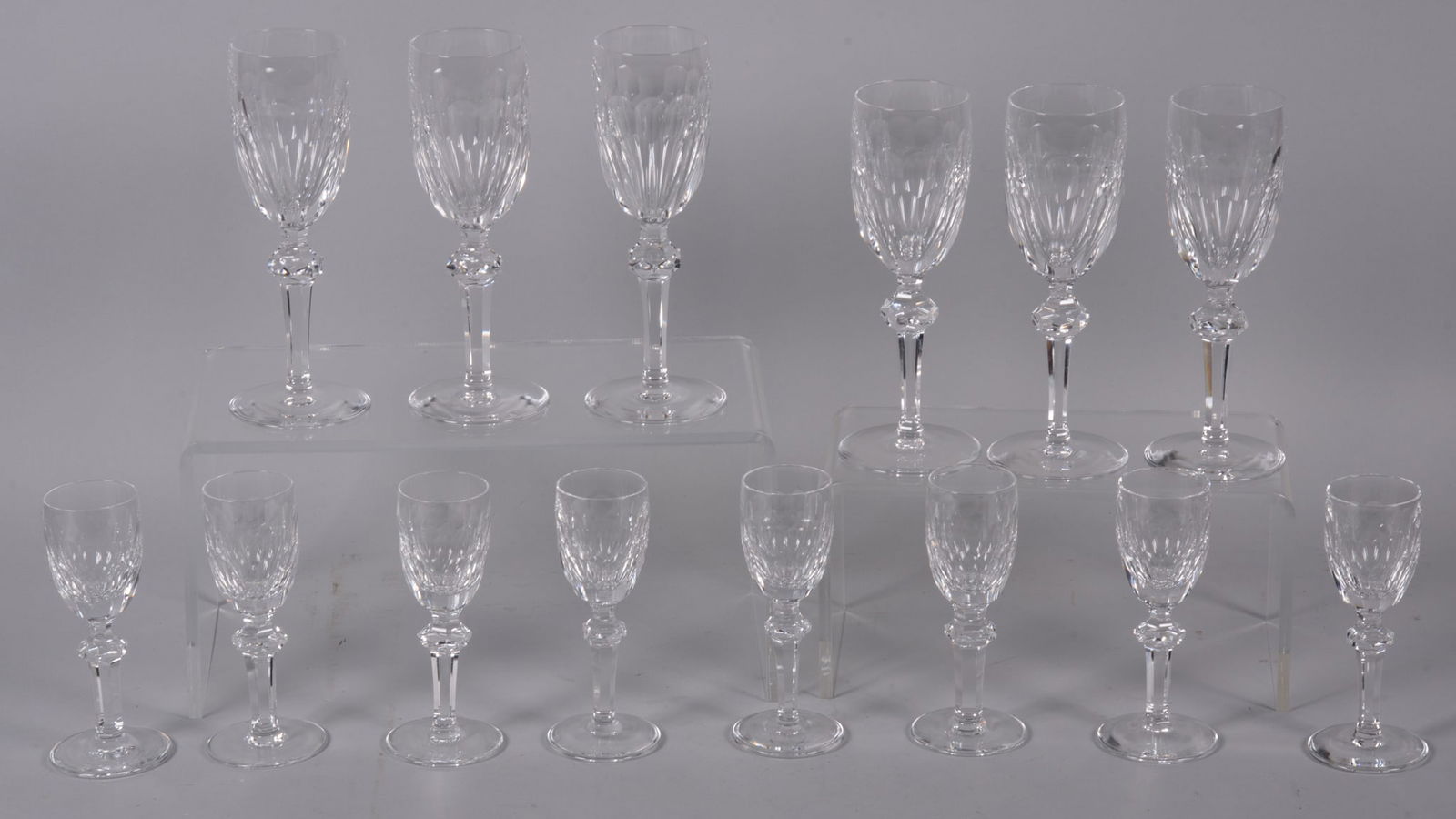 A Set of 8 Cordials and 6 Sherry Goblets, Waterford Curraghmore: A Set of 8 Cordials and 6 Sherry Goblets, Waterford CurraghmoreEight 4 5/8 inch cordial goblets, paired with six 6 3/8 inch sherry wine goblets