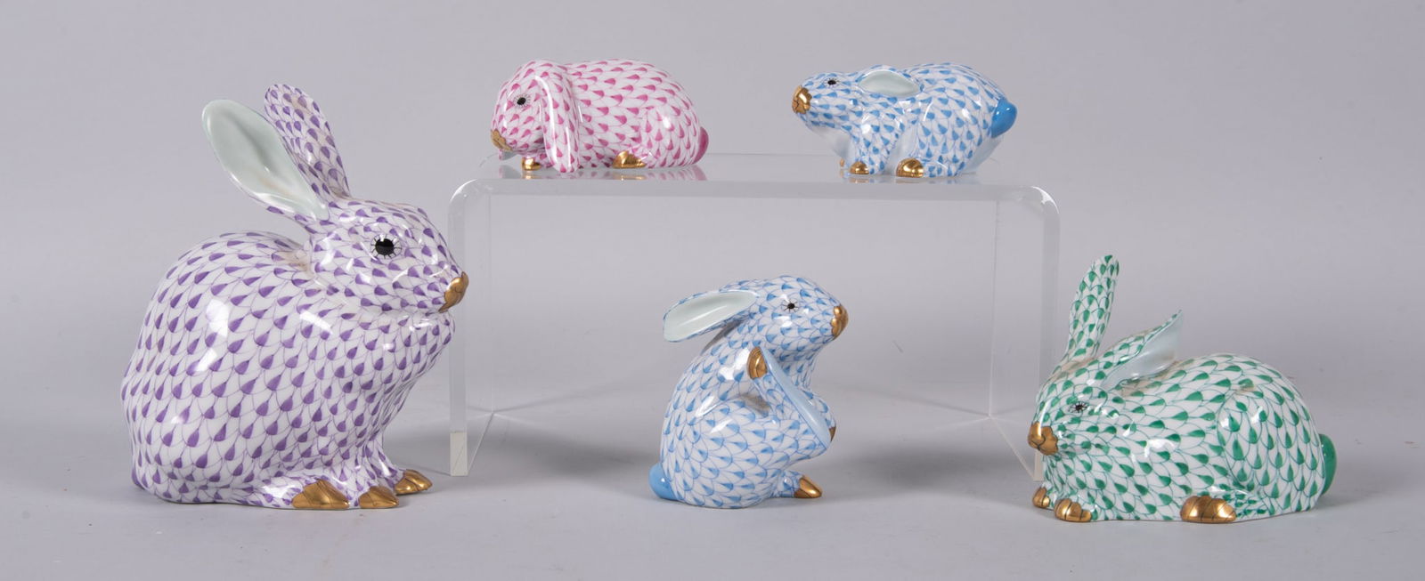 A Collection of Five Colorful Herend Porcelain Bunny Rabbits (1 of 5)