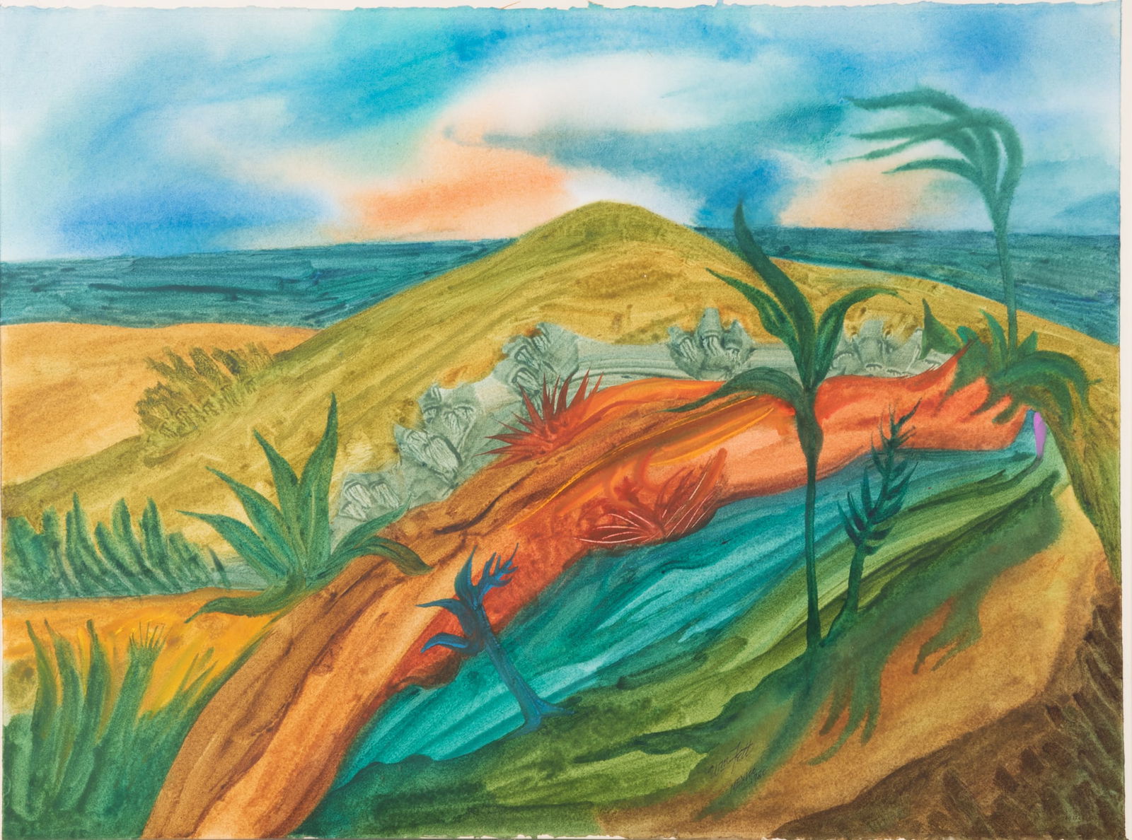 William Frederick Fett, Missouri, Michigan / Mexico (1918-2006), The Gulf of Mexico, 1980,: William Frederick FettMissouri, Michigan / Mexico, (1918-2006)The Gulf of Mexico, 1980watercolor on papersigned and dated lower right center, framed.22 1/2 x 30 inches