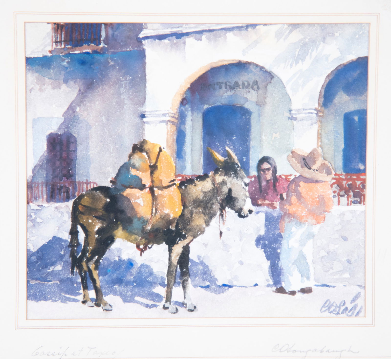 Charles Longabaugh, Illinois (1885-1944), Gossip in Taxco, watercolor on paper (1 of 4)