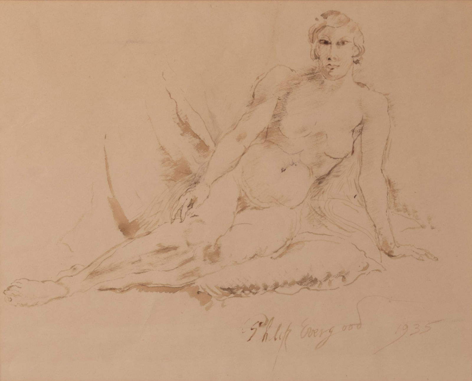 Philip Howard (Blashki) Evergood, New York, Connecticut (1901-1973), Reclining Figure, 1935, sepia (1 of 5)