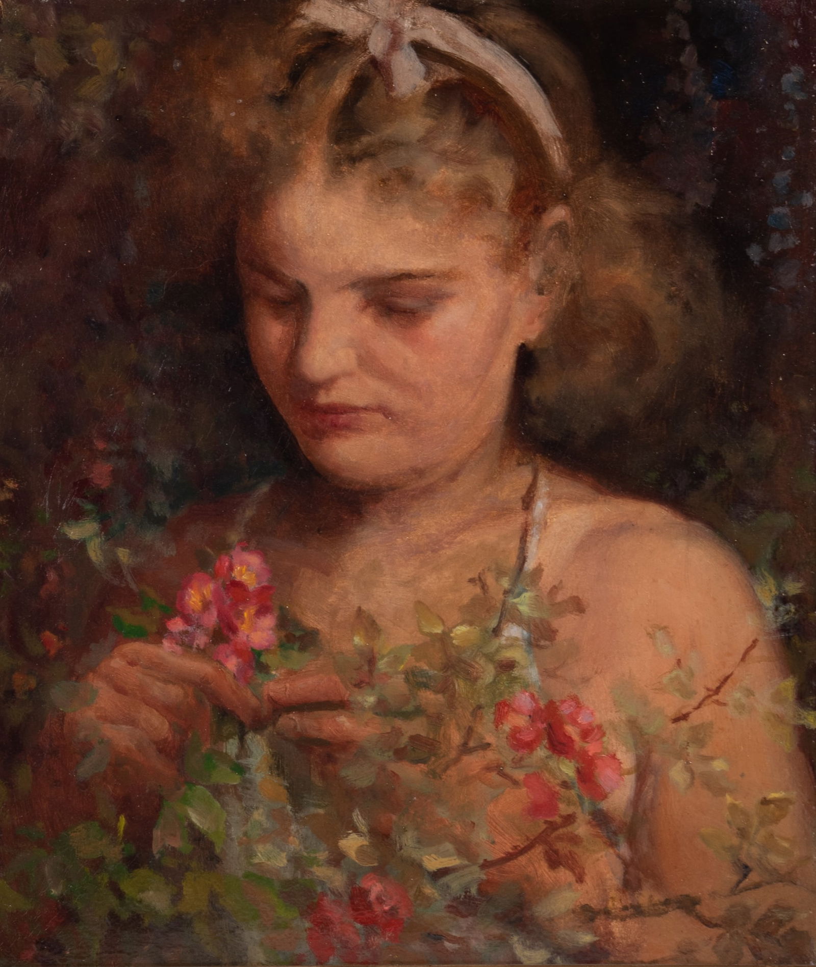 Attributed to Charles Walter Simpson, Quebec / Canada (1878-1942), Woman in a garden, oil on board (1 of 6)