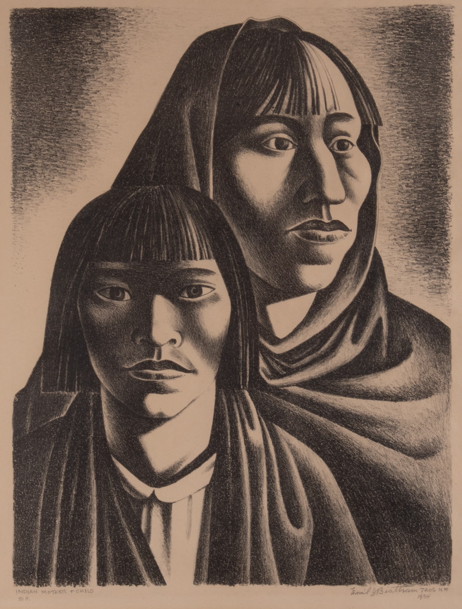 Emil Bistram, American (1895-1976), Indian Mother and Child, Taos, 1934, lithograph, ed. of 50 (1 of 4)