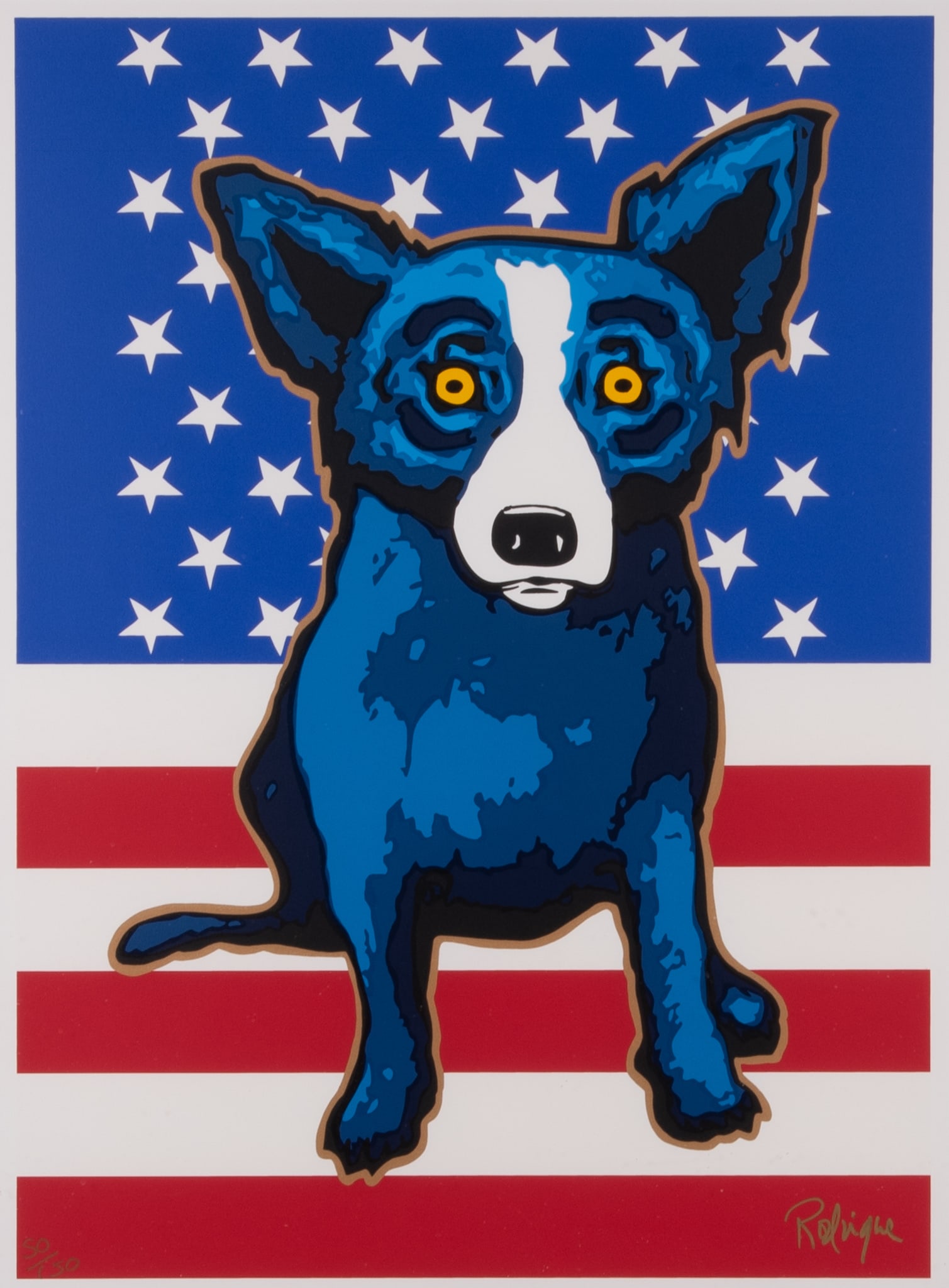 George Rodrigue, Louisiana (1944-2013), Red, White, and Blue Dog, color offset lithograph, ed. (1 of 5)