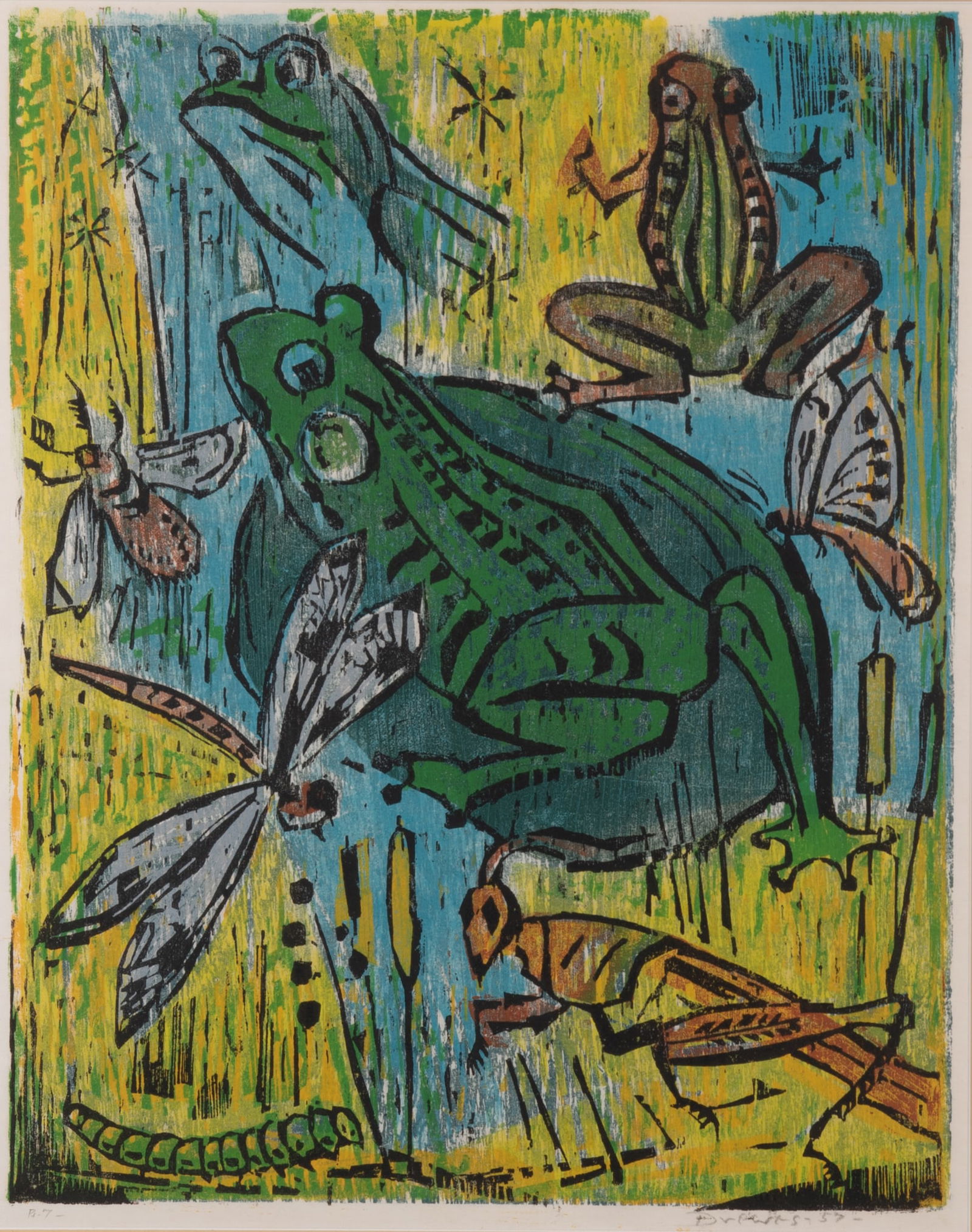 Werner Drewes, American/German (1899-1985), Frogs and Insects, (Roae 192) 1957, woodcut, A.P. 1 (of (1 of 5)