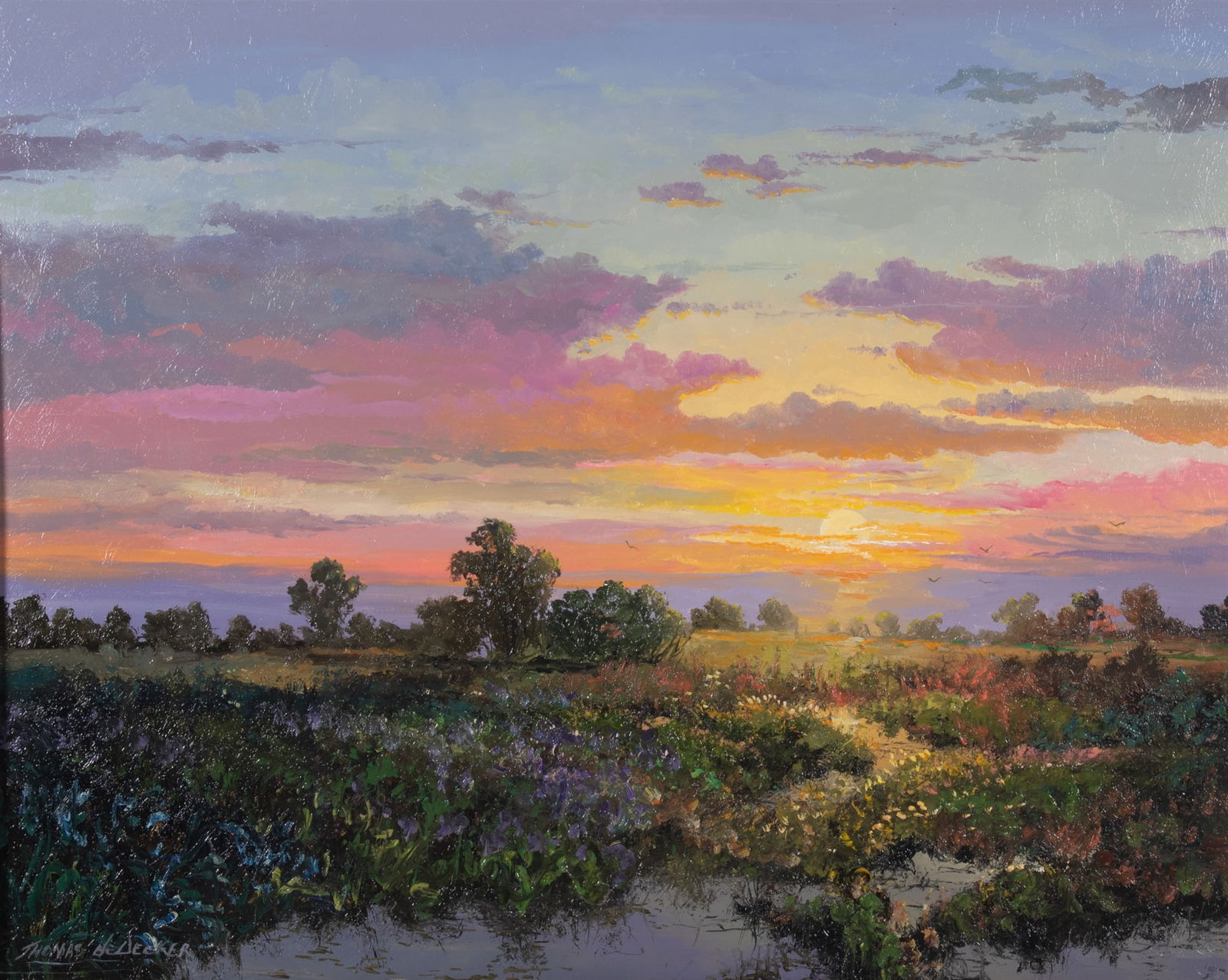 Thomas DeDecker, Wyoming, Colorado, Wisconsin (b. 1951), Midwest Sunset, oil on board (1 of 7)