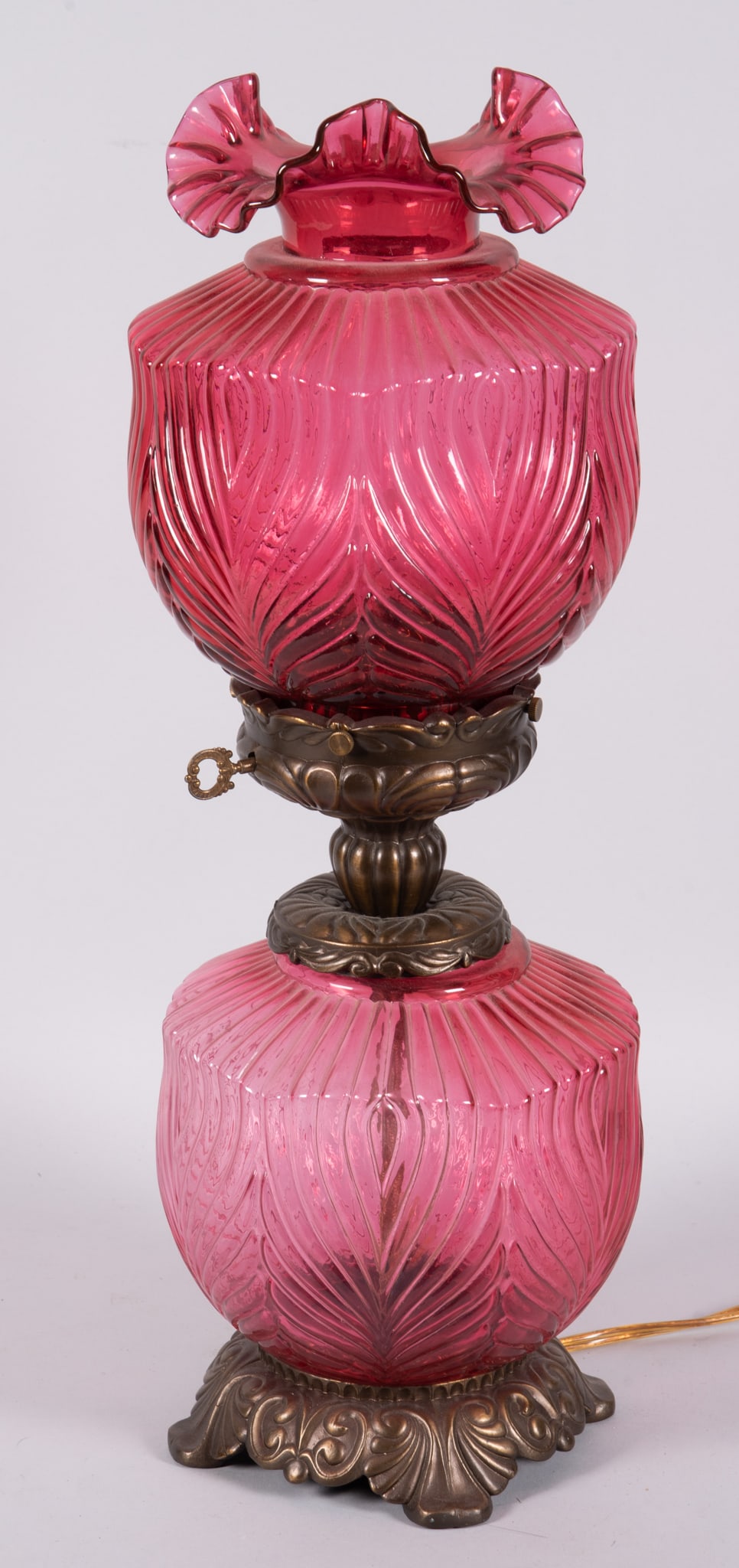 Large Fenton Cranberry Glass Victorian Parlor Lamp (1 of 4)