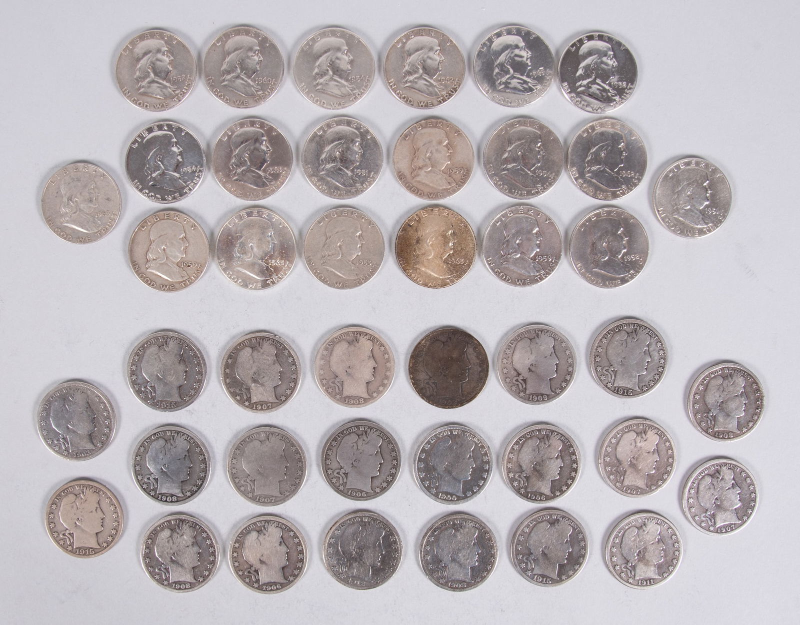1 Roll Silver Franklin Half Dollars (1951-1964), 1 Roll Barber Half Dollars (1902-1915) (1 of 4)