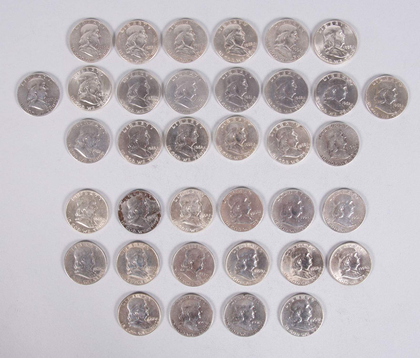 36 Silver Franklin Half Dollars (1949-1963) (1 of 3)