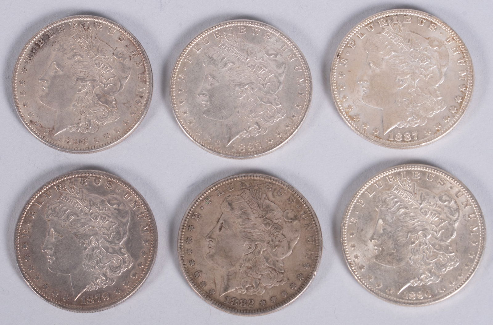 6 Morgan Dollars Various Dates (1879, 1882, 1887, 1890, 1897, and 1898) (1 of 3)