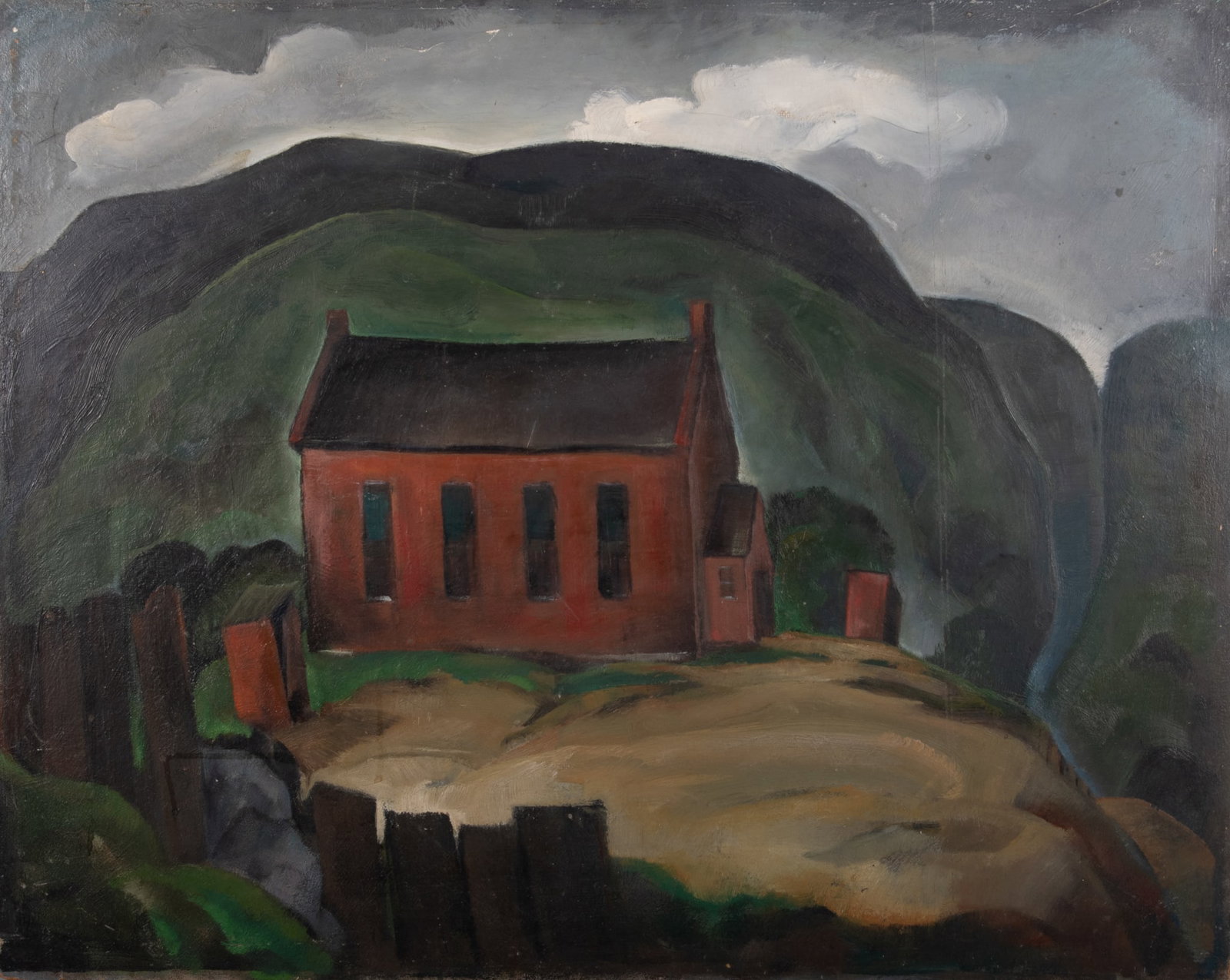 Oscar E. Thalinger, Missouri (1885-1965), Landscape with Red Barn, oil on masonite (1 of 5)