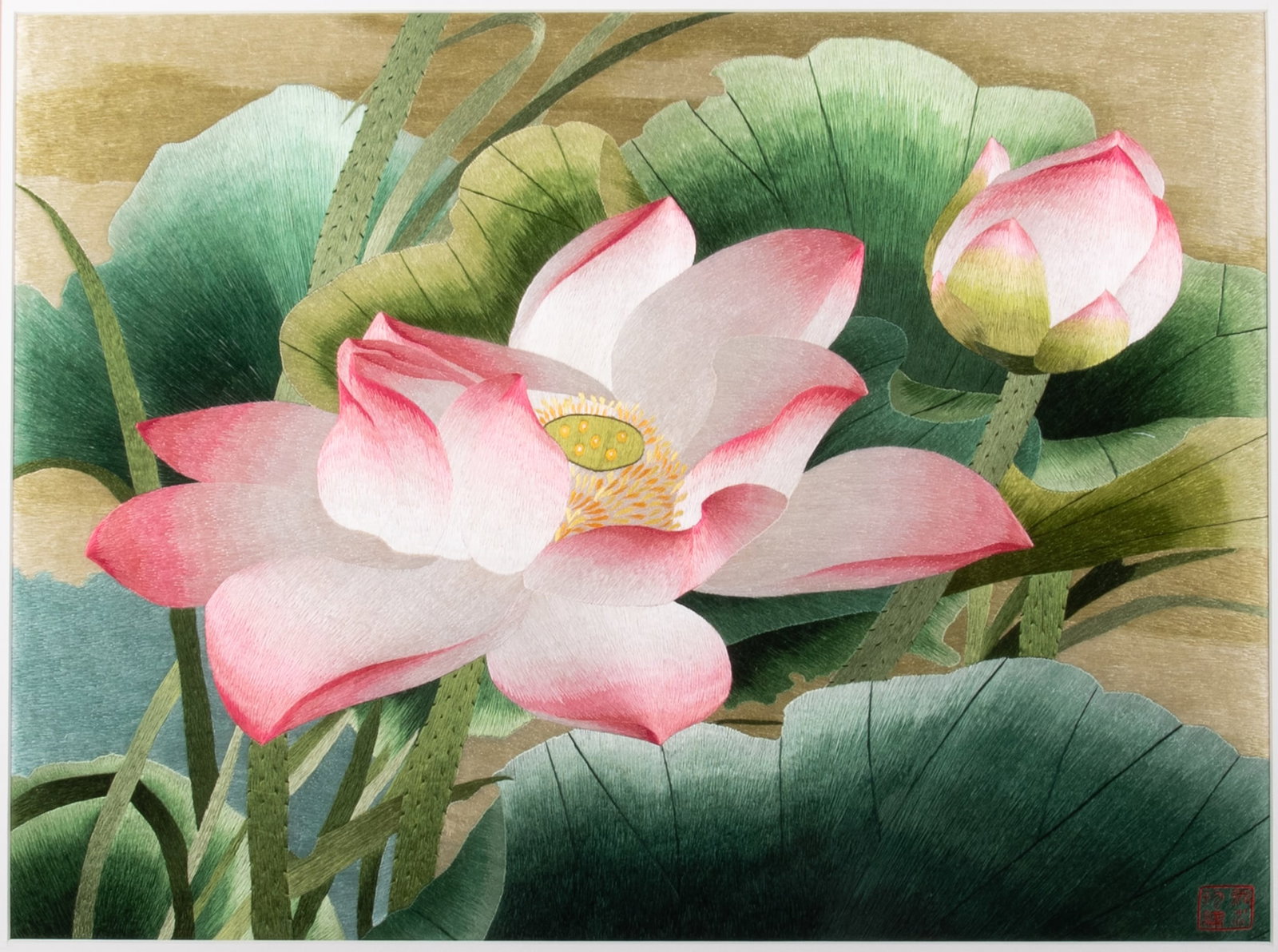 Silk Embroidery of Pink Lotus Flowers (1 of 5)