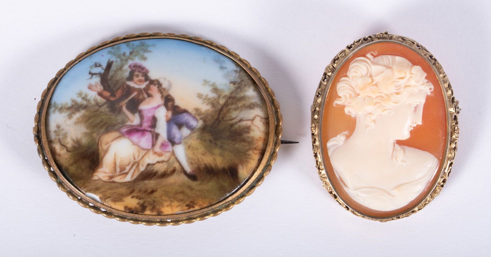 Victorian Cameo & Painted Porcelain Brooch