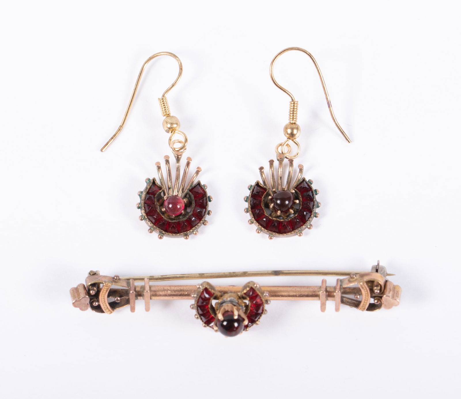 Victorian Bohemian Garnet Bar Pin w/ Earrings (1 of 4)
