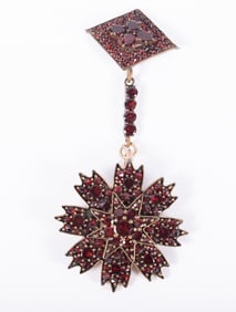 Exceptional Bohemian Garnet Brooch w/Garnet Drop