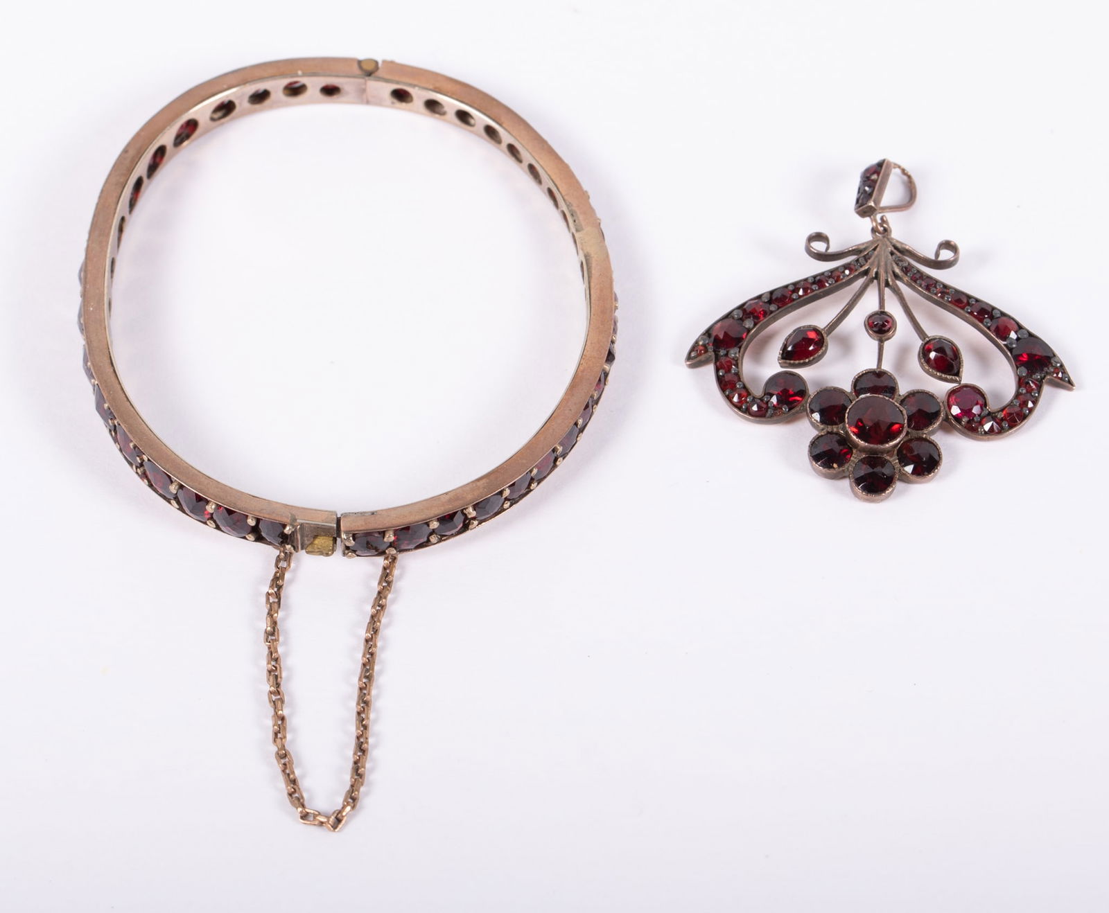 Victorian Bohemian Garnet Bracelet w/Pendant (1 of 3)