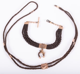 Victorian Hairwork Watch Chain w/slide with a Vest Watch Chain