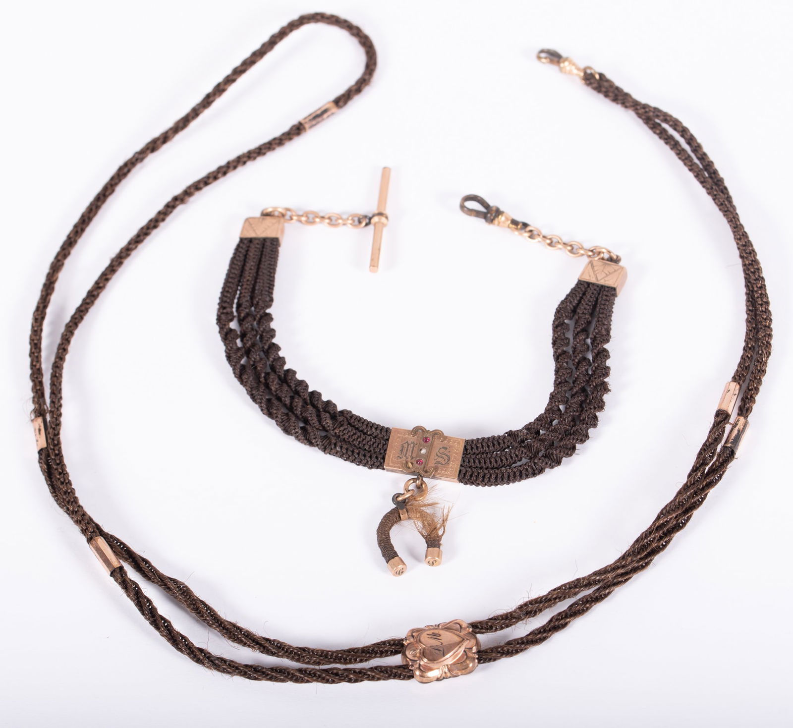 Victorian Hairwork Watch Chain w/slide with a Vest Watch Chain (1 of 3)