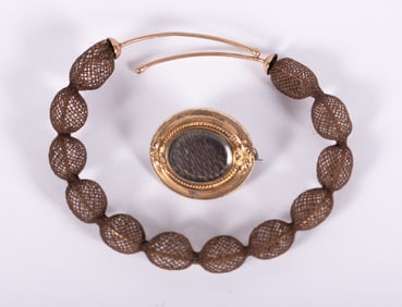 Excellent Victorian Hairwork Bracelet and Brooch