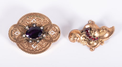 14k Victorian Garnet Brooch/Pendant with 10k Victorian Garnet Brooch