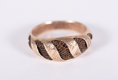 10k Victorian Hairwork Mourning Ring
