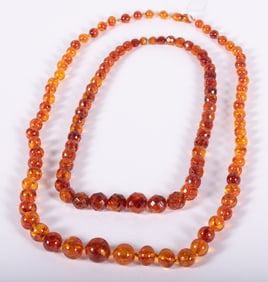 Vintage Honey Amber Beaded Necklaces Two Strands