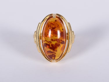 14K Yellow Gold Amber Ring
