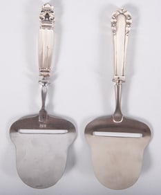 Two Vintage Georg Jensen Sterling Silver and Stainless Steel Cheese Planes