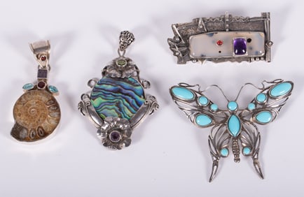 Sterling Silver Pendants & Brooches Set With Stones
