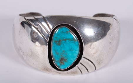 Native American Sterling Turquoise Cuff-Signed